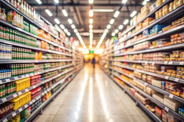 shopping cart in supermarket. abstract blurred in supermarket and commodity product