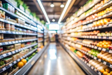 shopping cart in supermarket. abstract blurred in supermarket and commodity product