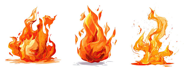 Three stylized fire flames