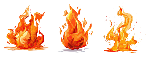 Three stylized fire flames