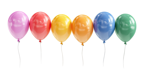 Six colorful balloons in a row