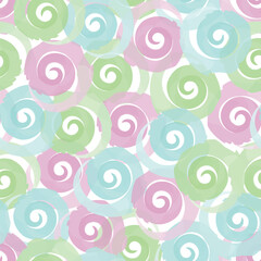 Vector illustration. Colorful brush stroke spirals on white background seamless pattern