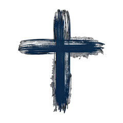 Hand-drawn Christian cross symbol hand-painted with ink brush PNG clipart isolated image, religious symbol artwork, traditional ink art, black and white illustration, spiritual image design