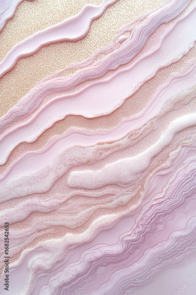 Poster abstract pink waves with shimmering golden particles flowing across the surface creating a beautiful