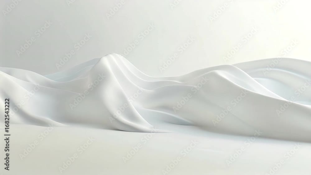 Poster soft white fabric draped on a surface with elegant curves and waves for creative design and abstract