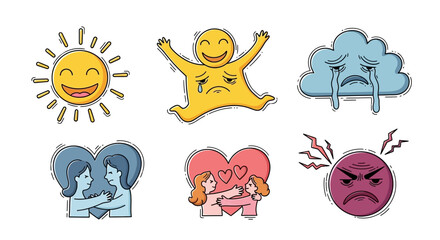 Vector Set of Cute Doodle Face Expressions with Different Emotions