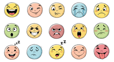 Vector Set of Cute Doodle Face Expressions with Different Emotions