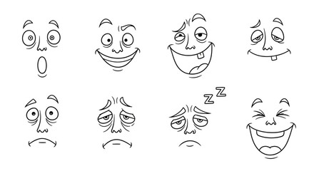 Vector Set of Cute Doodle Face Expressions with Different Emotions