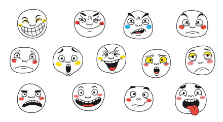 Vector Set of Cute Doodle Face Expressions with Different Emotions