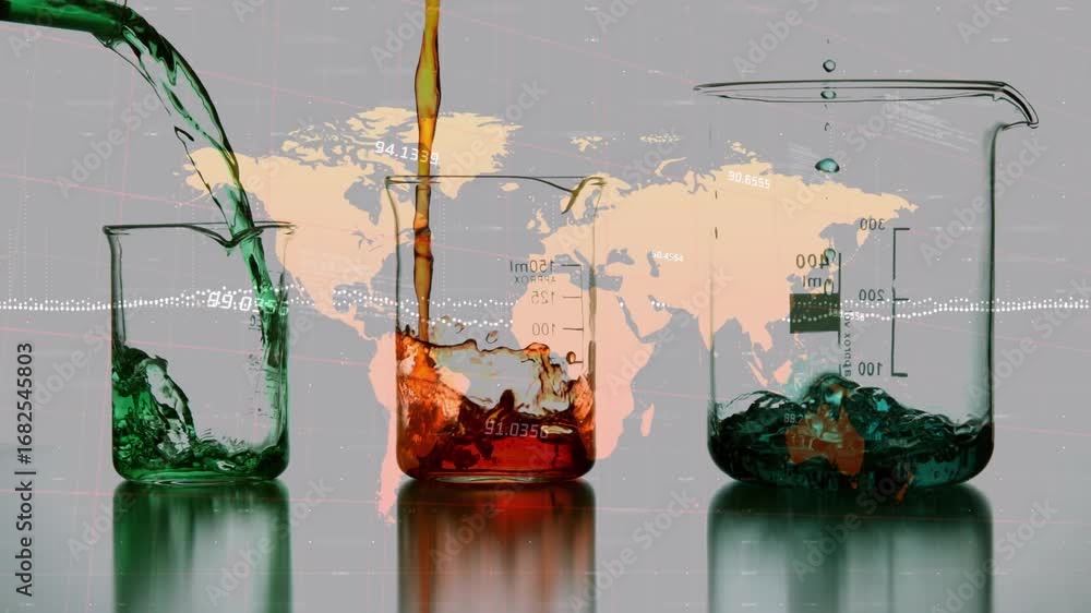 Poster animation of data processing over beakers