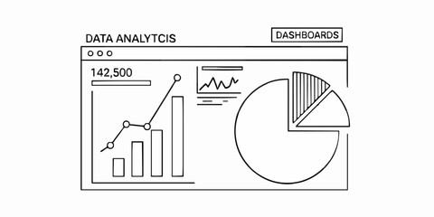 Data analytics dashboard sketch showcasing key performance indicators (KPIs) and data visualization elements for business insights and reporting