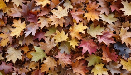 A Rich Autumnal Carpet of Fallen Maple Leaves in a Vibrant Color Palette