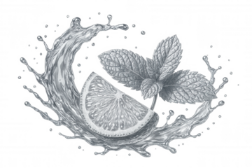 Lime wedge spinning with mint in dynamic water vortex, highlighting beverage ingredient movement against clean backdrop