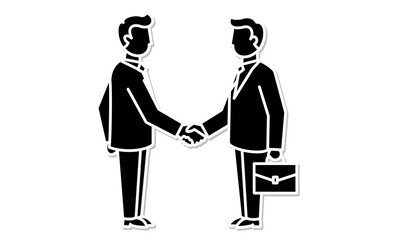 商談成功を示す握手の線画イラスト