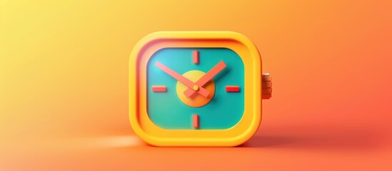 3D Render of a Yellow Clock With Blue Face on Orange Background.