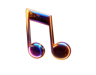 Floating 3D Musical Note with Neon Glow, isolated PNG