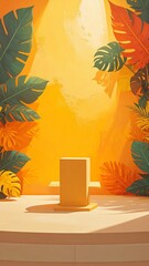 Tropical display stand, sunlit scene