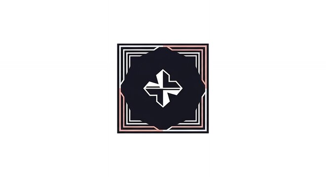 Abstract Geometric Black and Rose Gold Pattern with Square Frame on White Background