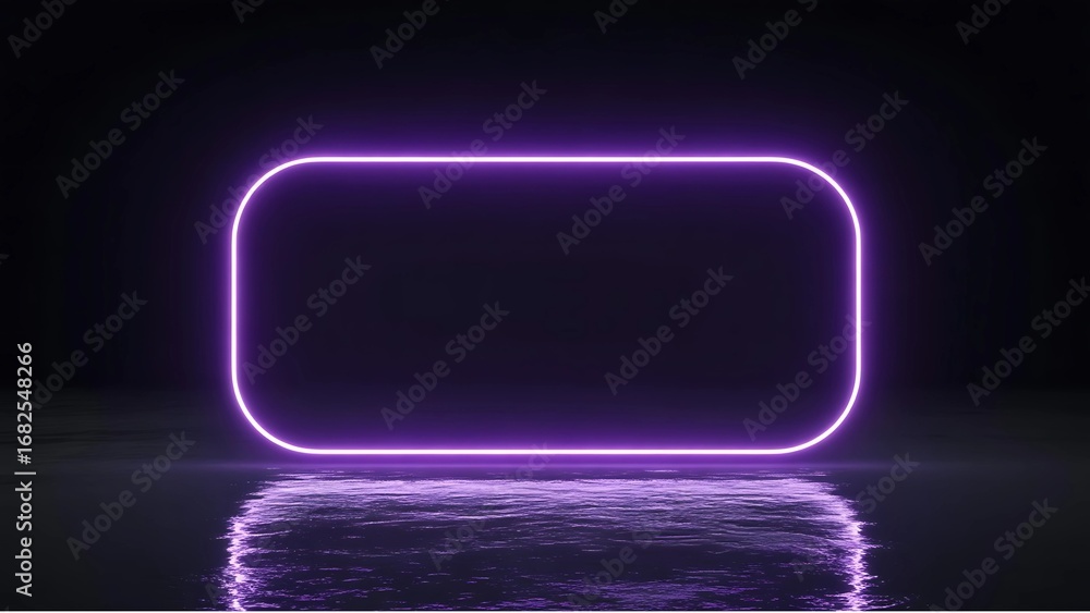 Poster a glowing purple neon rectangle with rounded corners emits vibrant light on a dark background with a