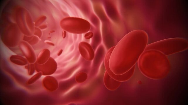 Red blood cells in an artery or blood vessel , flow inside body, medical human health-care. 3D Rendering.Blood cells in motion within an artery, showcasing scientific research, cardiovascular health
