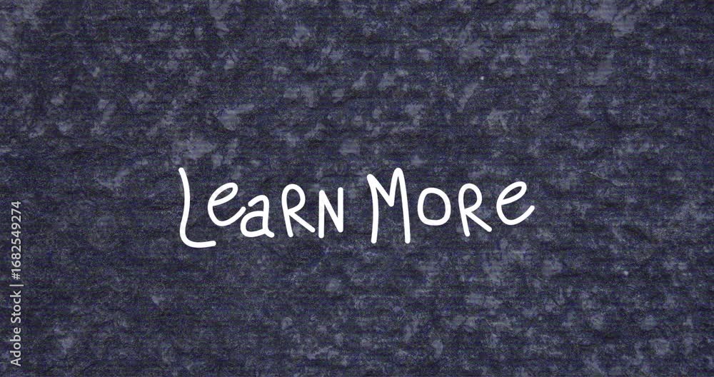 Poster animation of learn more text over blue background