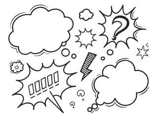 Hand Drawn Comic Speech Bubbles with Numbered List and Lightning Bolt cartoon drawing