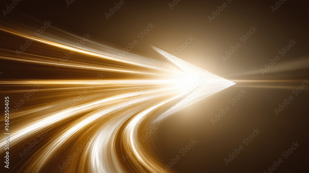 Aufkleber dynamic arrow design with light trails, symbolizing speed and direction. golden hues create sense of