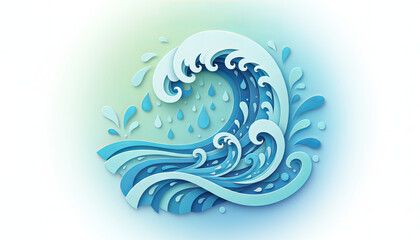 Abstract ocean wave illustration with water drops
