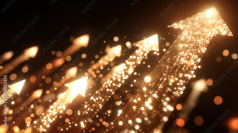 Aufkleber golden arrows representing growth and success, illuminated against dark background, create dynamic a