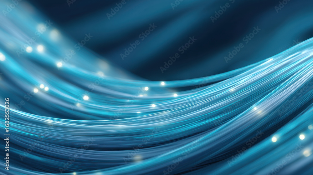 Poster flowing blue waves create mesmerizing visual with glowing lights, evoking sense of tranquility and d