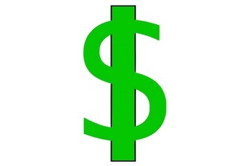 Vibrant Green Dollar Sign Symbol Representing Currency and Financial Success Isolated on White Background