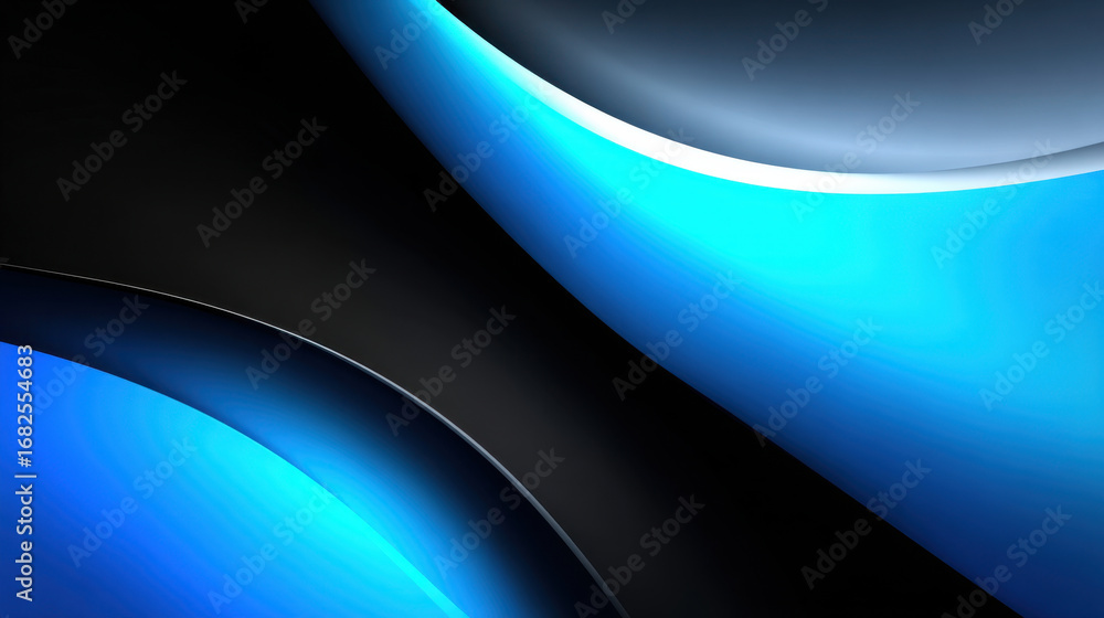 Poster sleek blue and black abstract design featuring smooth curves and gradients, creating modern and dyna