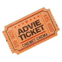 Old orange movie ticket close-up cinema ticket PNG isolated on transparent background photo PNG one cinema ticket PNG vintage cinema ticket design PNG retro movie admission pass PNG