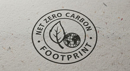 Net zero emissions environment badge with leaf and globe symbol on textured paper background for eco friendly awareness