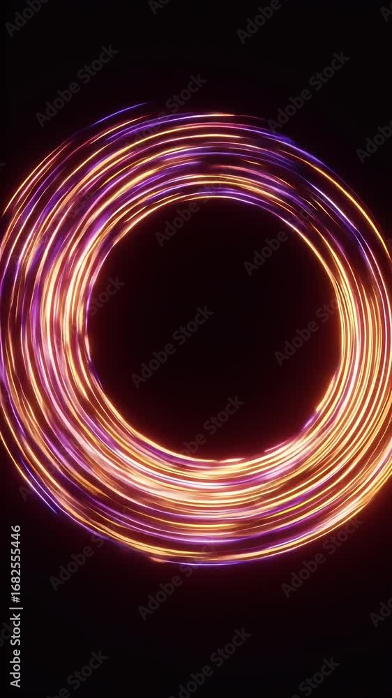 Poster animated neon light circle on black background abstract 3d loop