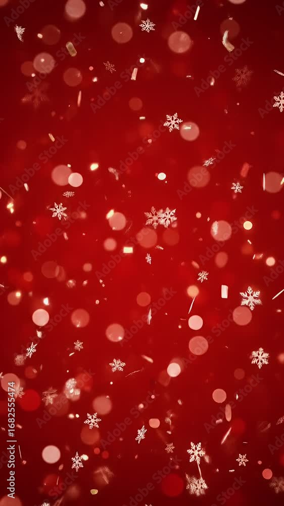 Aufkleber Animated Red Background with Falling Snowflakes and Bokeh Lights