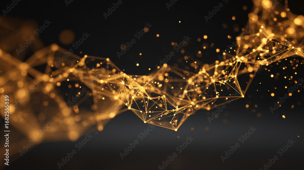 Aufkleber abstract golden network design with glowing particles and interconnected lines creating dynamic visu