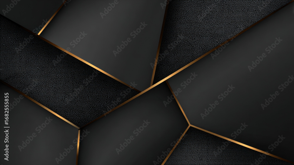 Aufkleber sleek black geometric background with golden accents, featuring modern design that combines sharp an