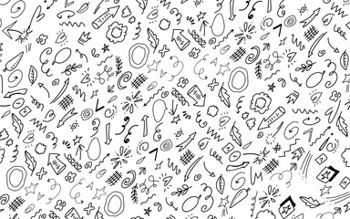 Set of cute pen line doodle element vector. Hand drawn doodle style collection of arrow, speech bubble, butterfly, flower, scribble, colorful. Design for decoration, sticker, idol poster, 