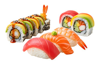Delicious Sushi Set Featuring Tuna, Salmon, and California Rolls &ndash; Japanese Cuisine, Fresh Seafood, High-Resolution Food Collection, Transparent PNG Overlay