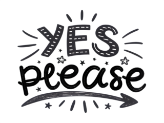 Chalkboard style yes graphic with arrow and stars on black background