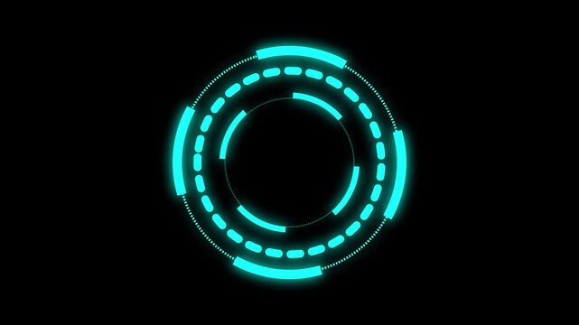 Turquoise neon circle animation futuristic digital hud interface glowing lines sci fi loop. Abstract turquoise neon circle animation seamless loop glowing hud technology sci fi design.