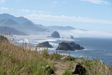A view of Cannon beach and the Haystack rock