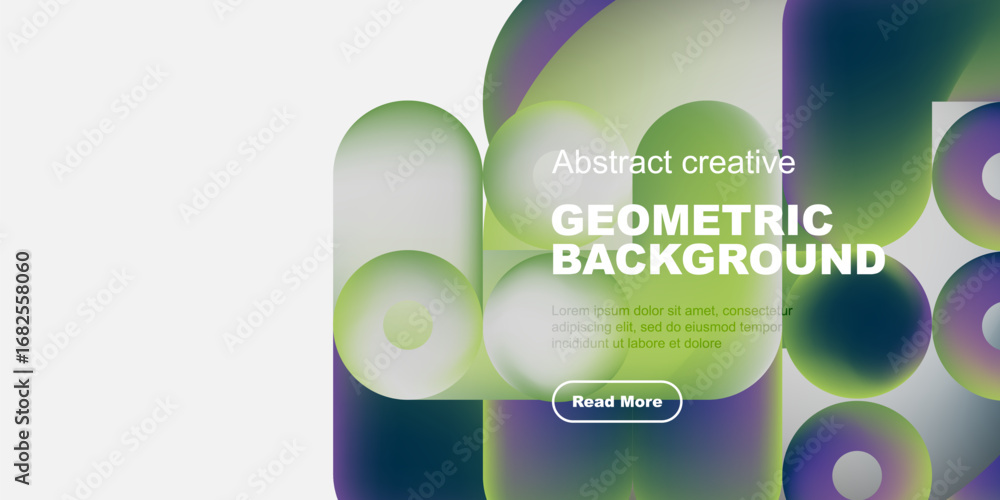 Poster abstract geometric shapes overlap, creating vibrant color gradients. text promotes creative design, 