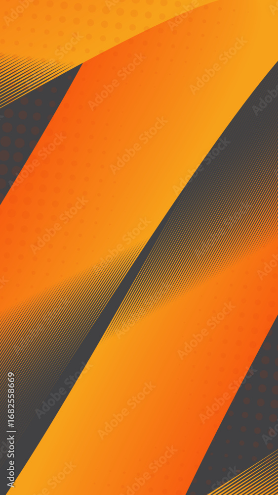 Poster dynamic orange abstract halftone vertical background with gradient and lines.