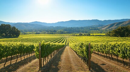 Fototapeta premium Vineyard with mountains in the background 