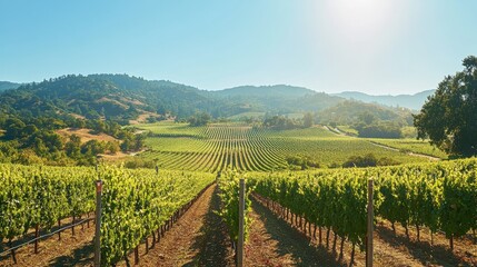 Fototapeta premium Lush vineyard landscape in summer sunlight 