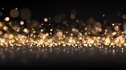 Beautiful display of shimmering golden bokeh lights creates magical atmosphere, perfect for celebrations and festive occasions. soft glow against dark background enhances enchanting effect