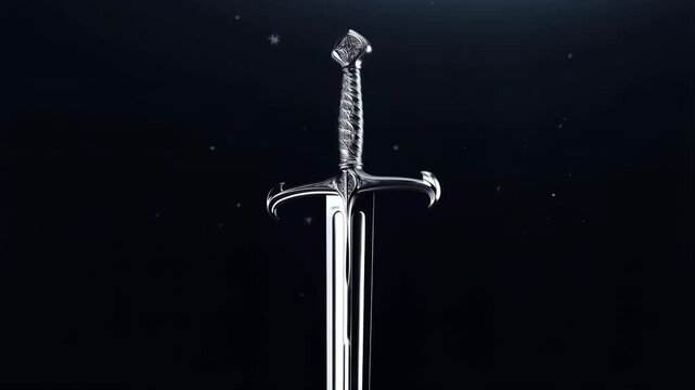 Silver sword glittering on a black background