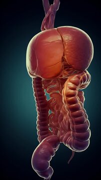 Detailed 3D Illustration of Human Digestive System with Internal Organs